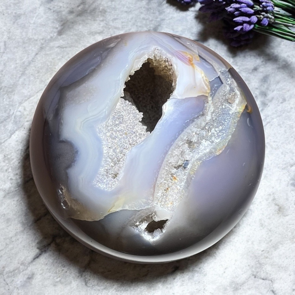 Black Flower Agate Sphere with Druzy